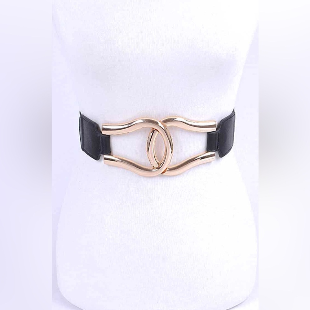 Gold Buckle Elastic Stretch Statement Waist Belt